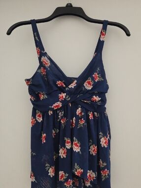 Express Navy Floral Tank Top with Red & Cream Blooms
